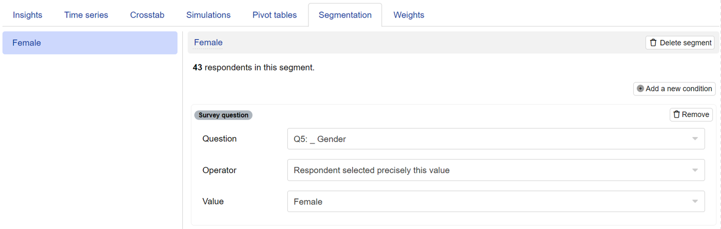 Selecting what information determines segments in the survey report