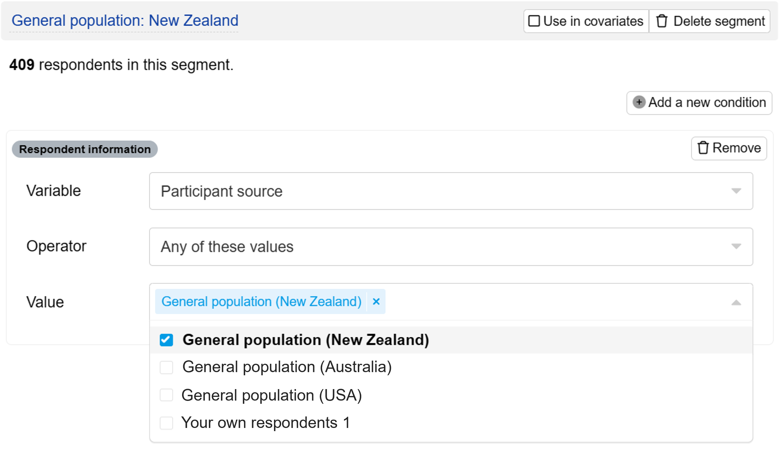 Setting up segmentation using participant sources